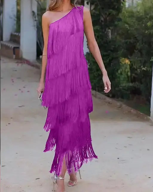 Robe Femme Élégante à Franges Andalouses | Asymétrique