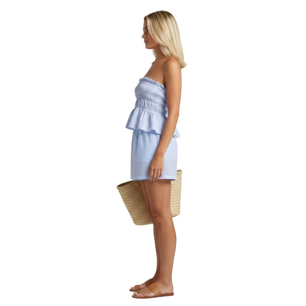 Ensemble crop top bandeau rayé et short pour femmes