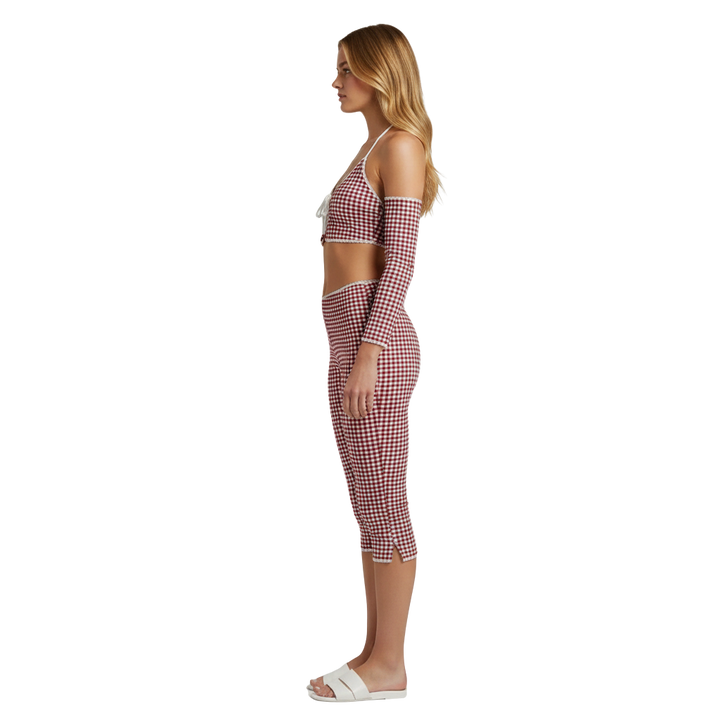 Ensemble haut et pantalon à carreaux à coupe ajustée pour femmes