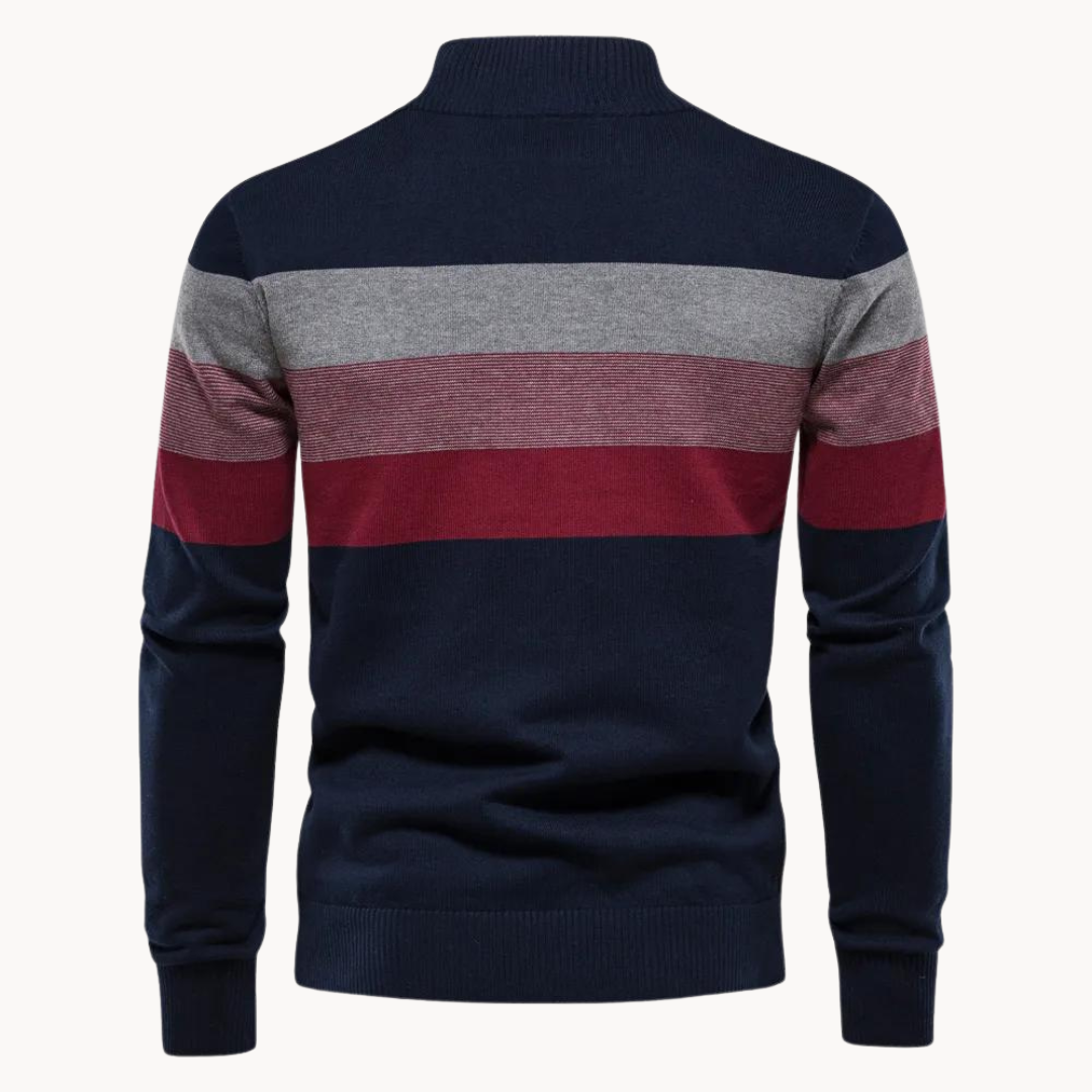 Pull Demi-Zip Rayé Pour Hommes | Coupe Ajustée