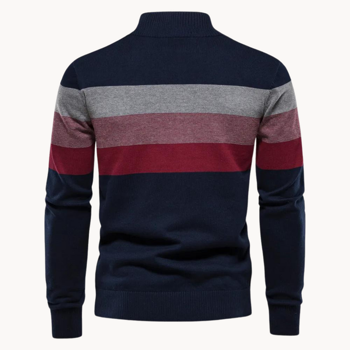 Pull Demi-Zip Rayé Pour Hommes | Coupe Ajustée