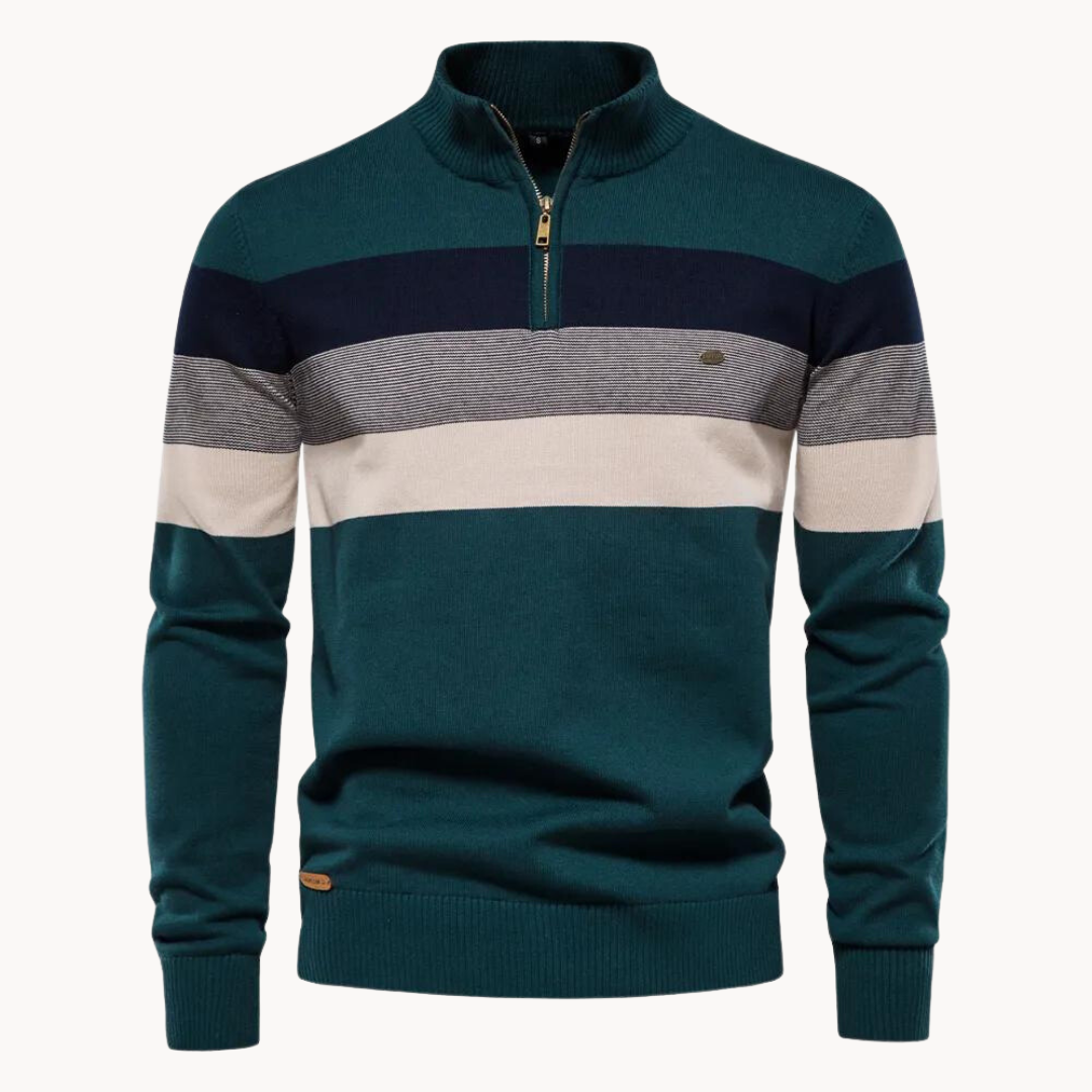 Pull Demi-Zip Rayé Pour Hommes | Coupe Ajustée