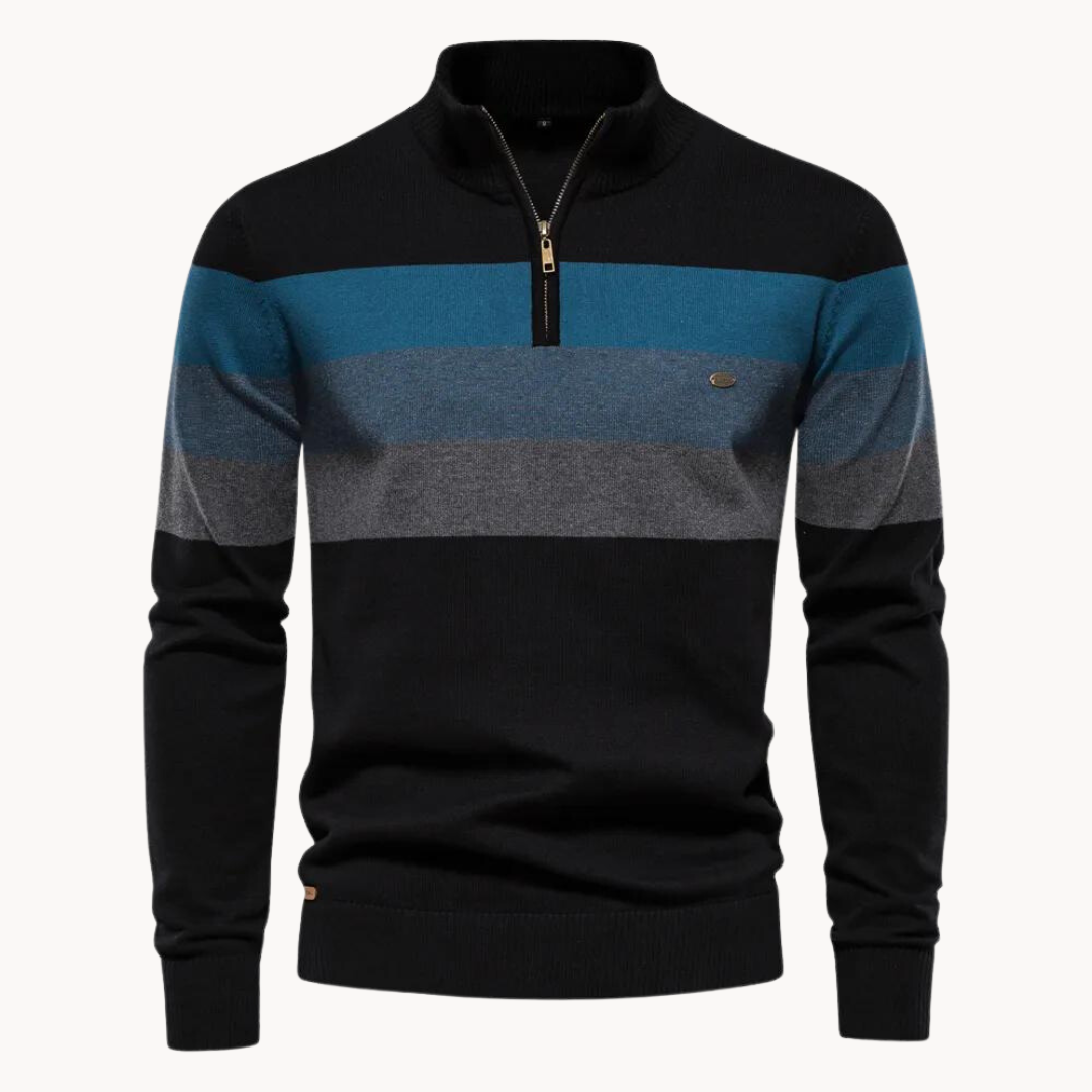 Pull Demi-Zip Rayé Pour Hommes | Coupe Ajustée