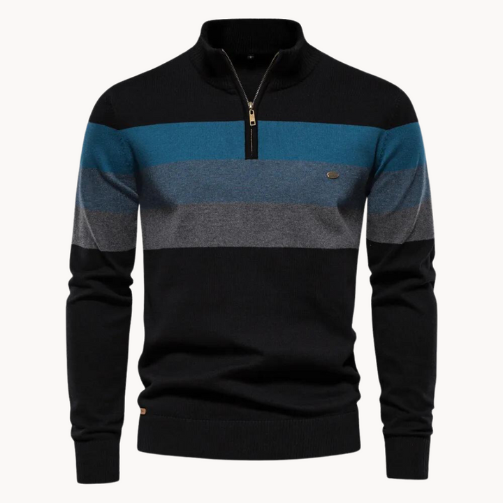 Pull Demi-Zip Rayé Pour Hommes | Coupe Ajustée