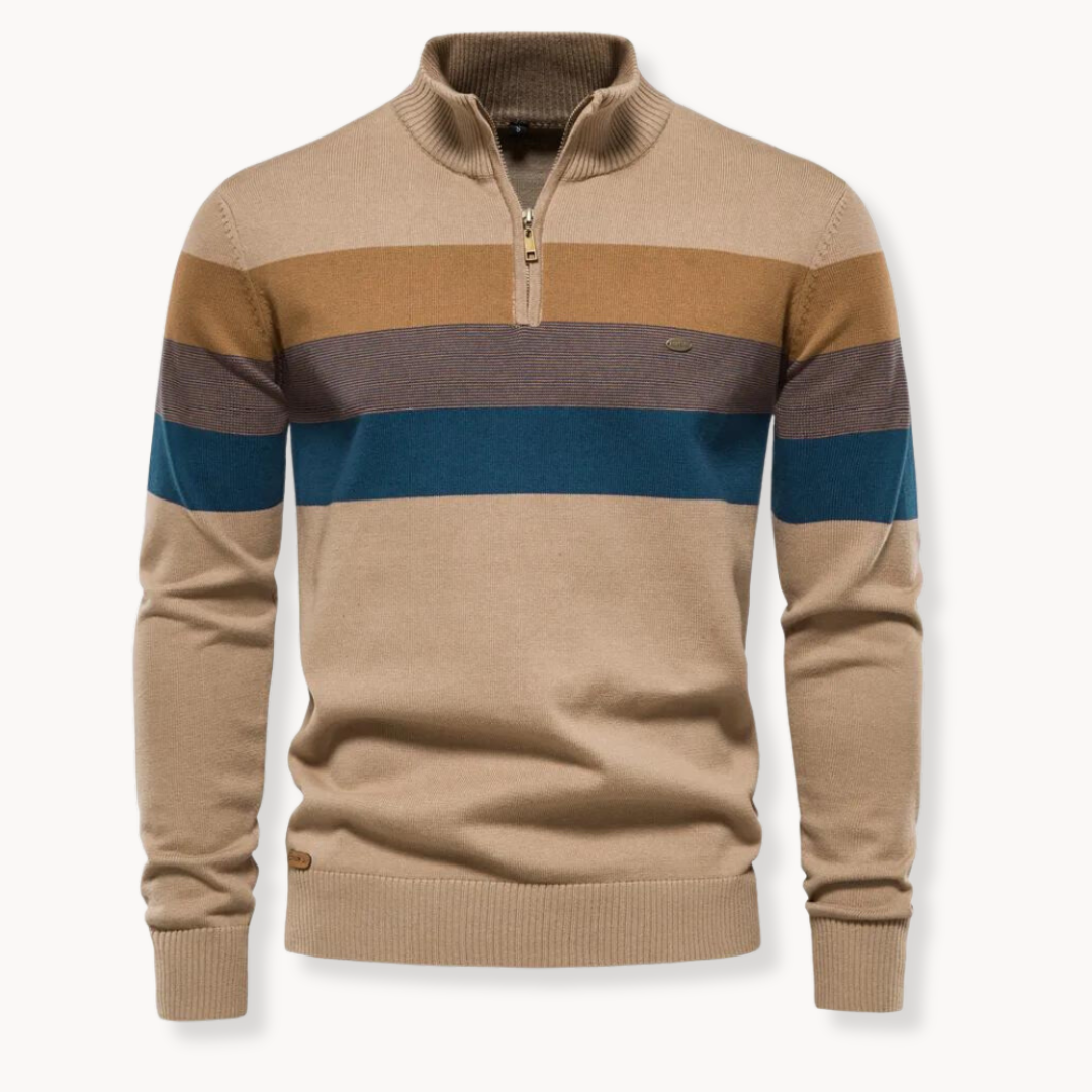 Pull Demi-Zip Rayé Pour Hommes | Coupe Ajustée