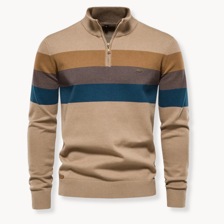 Pull Demi-Zip Rayé Pour Hommes | Coupe Ajustée