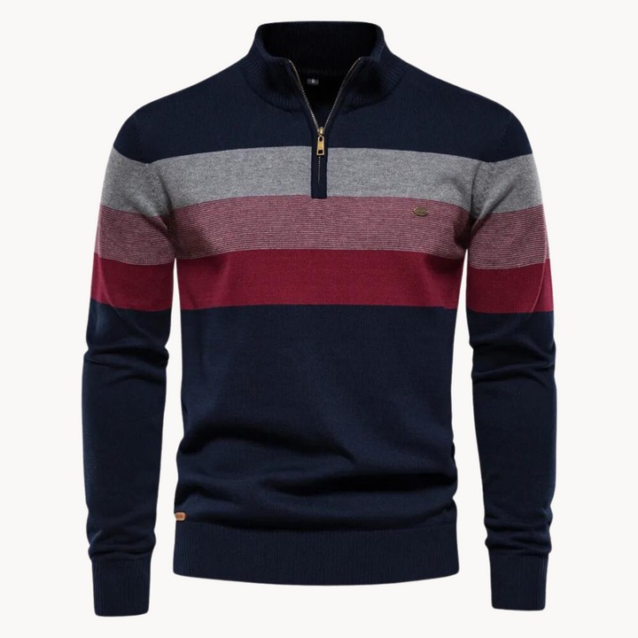 Pull Demi-Zip Rayé Pour Hommes | Coupe Ajustée