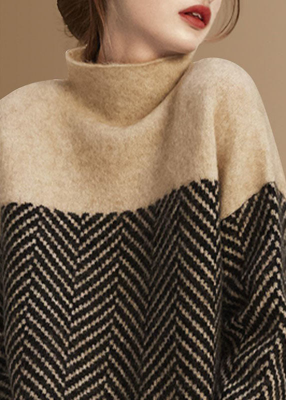 Gilet Col Roulé Patchwork Pour Femme | Coupe Ample