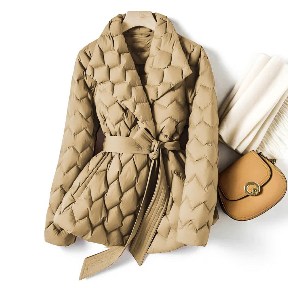 Manteau Matelassé Élégant pour femme | Ceinturé Mi-Long