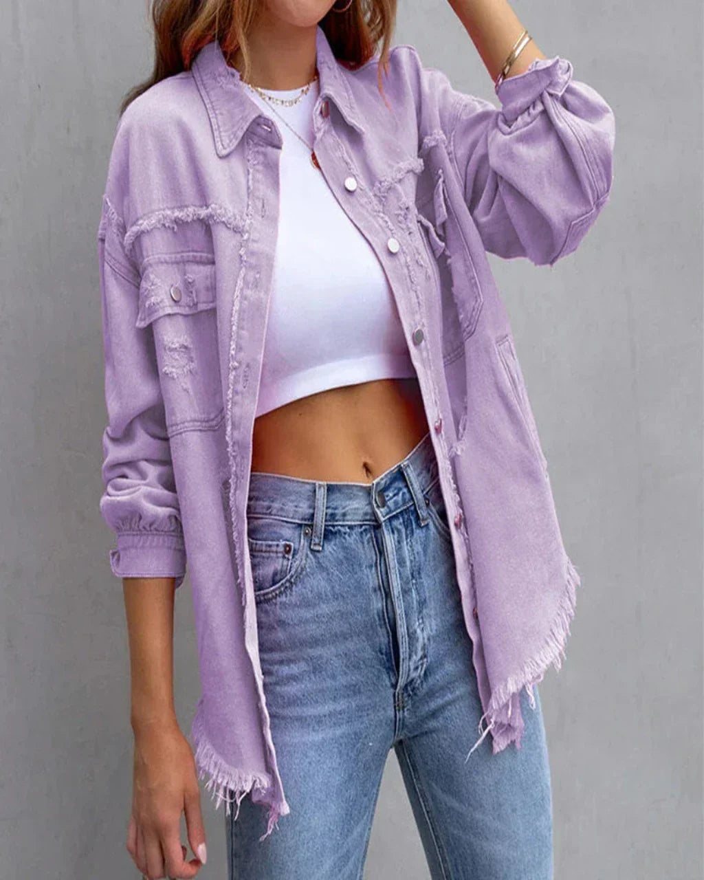 Clara | Women's Tattered Denim Jacket