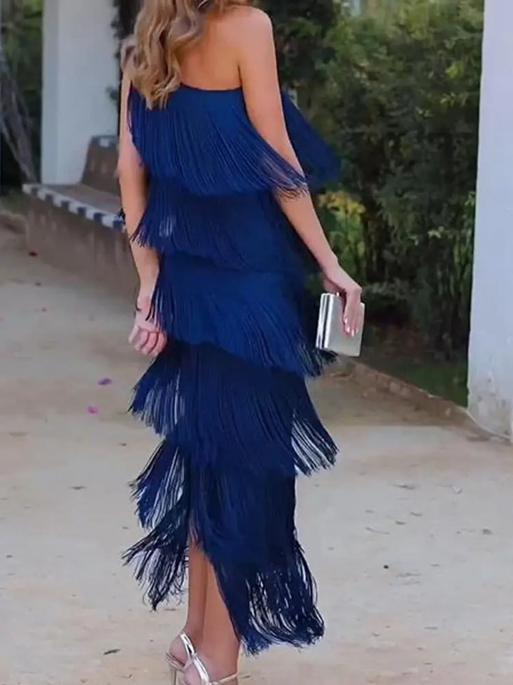 Robe Femme Élégante à Franges Andalouses | Asymétrique