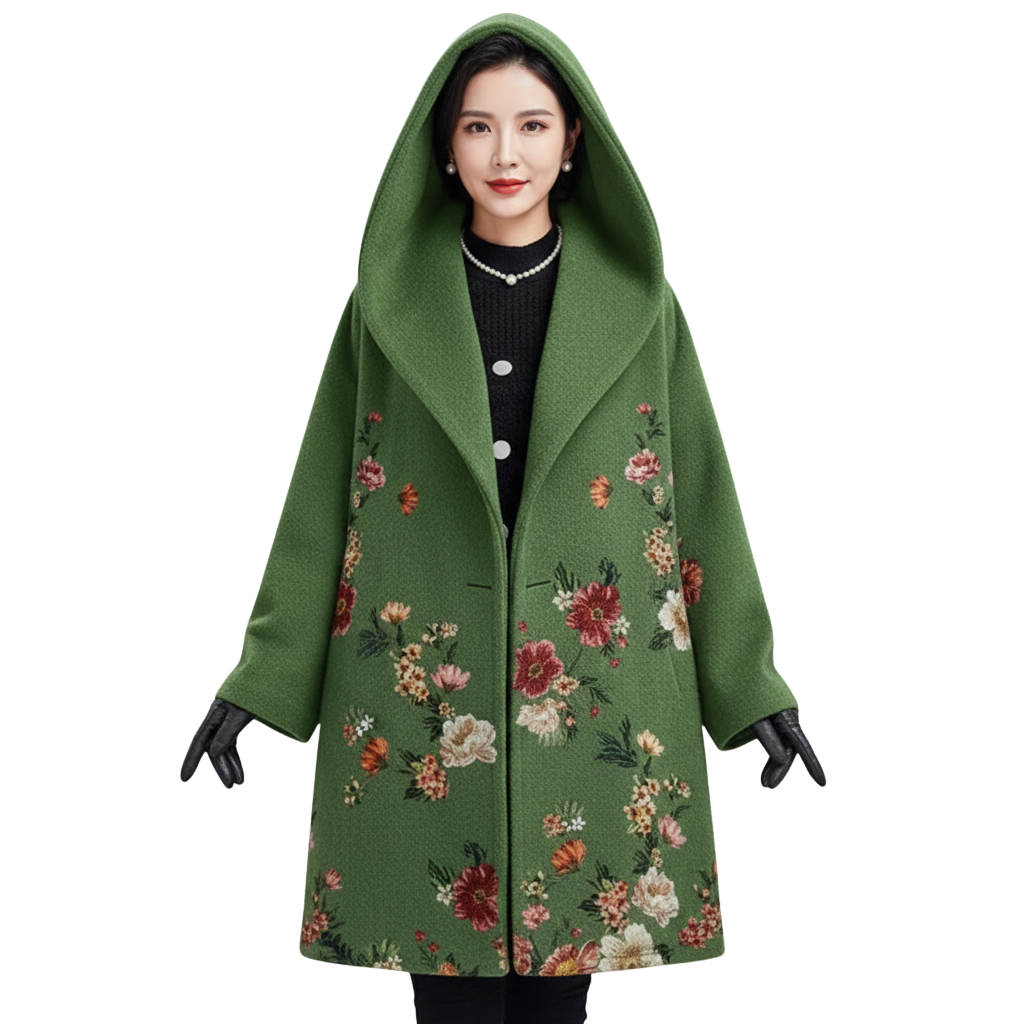 Manteau long chiné pour femme vert