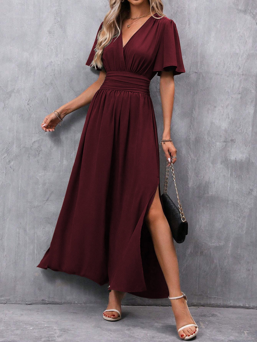 Women's Elegant V-Neck Evening Dress | Maxi