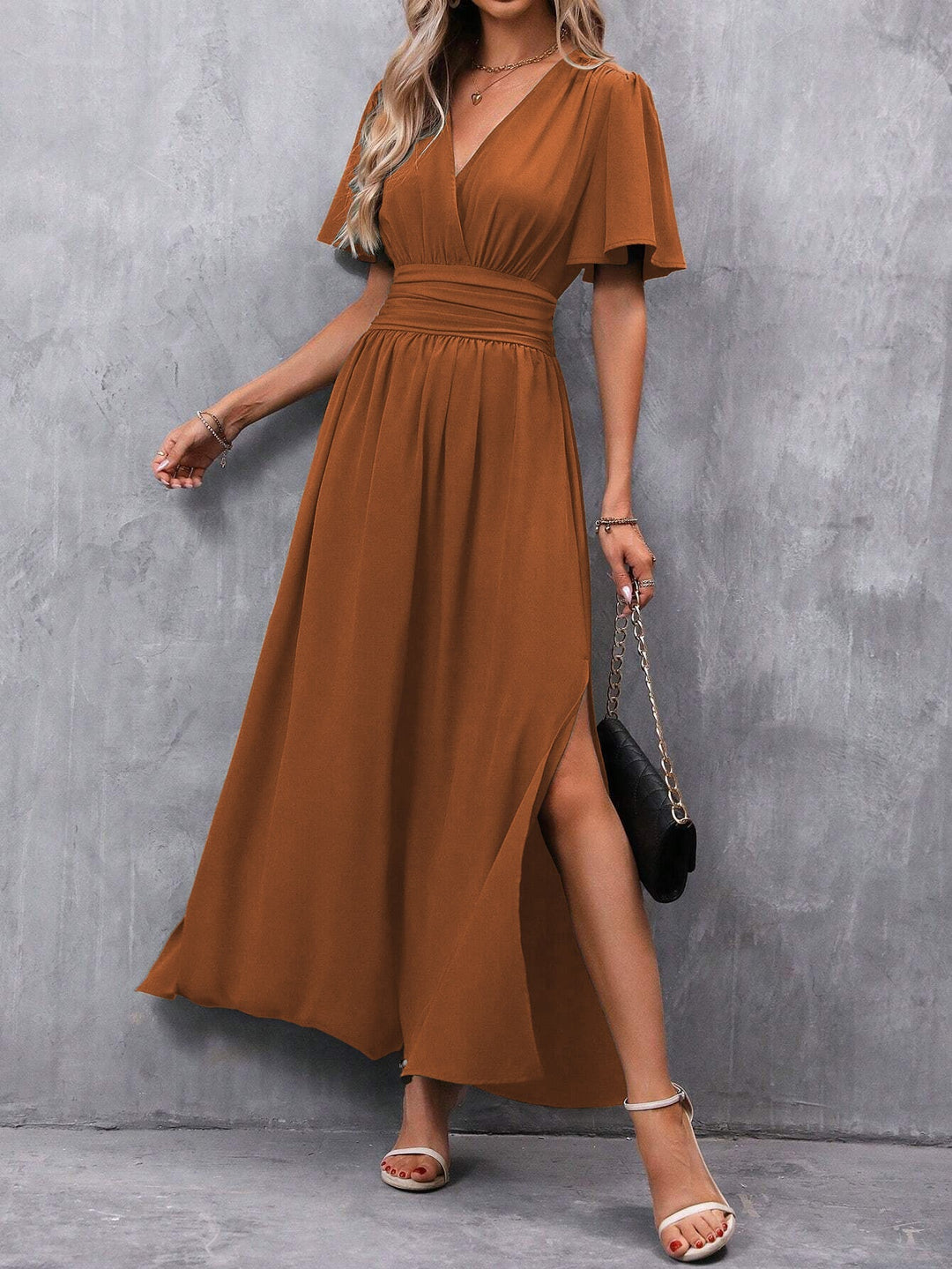 Women's Elegant V-Neck Evening Dress | Maxi