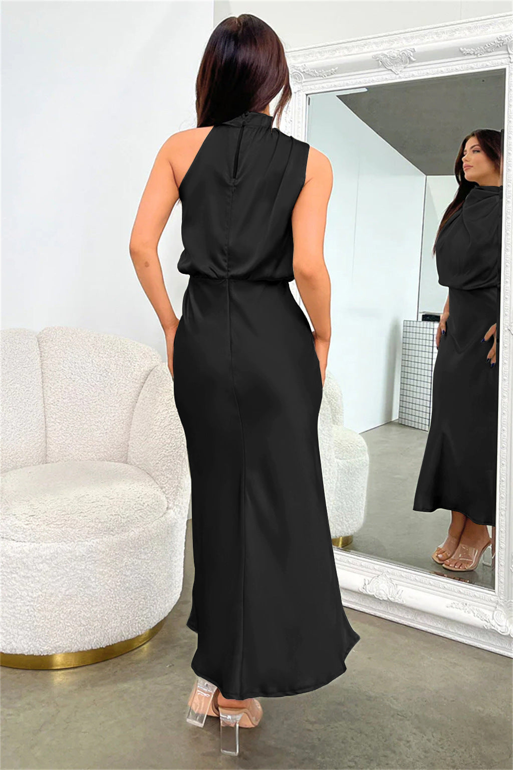 Robe Longue en Satin Femme | Élégante à Col Halter