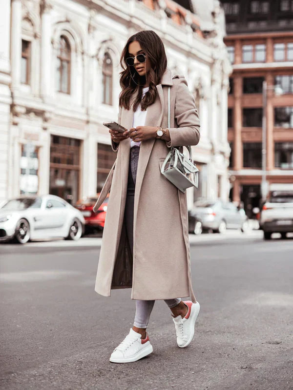 Elegant Long Wool Coat | Chic Belted Design 