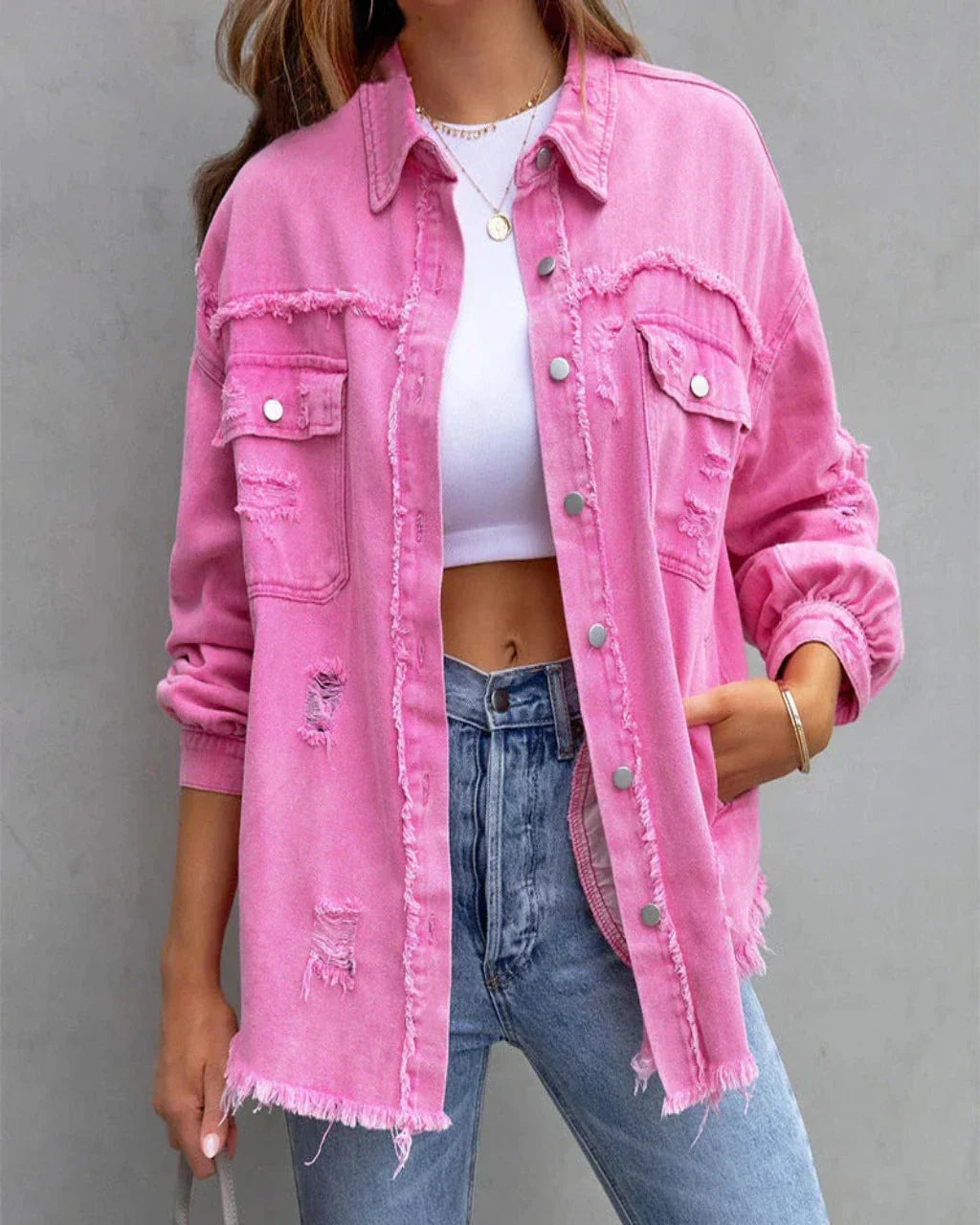 Clara | Women's Tattered Denim Jacket