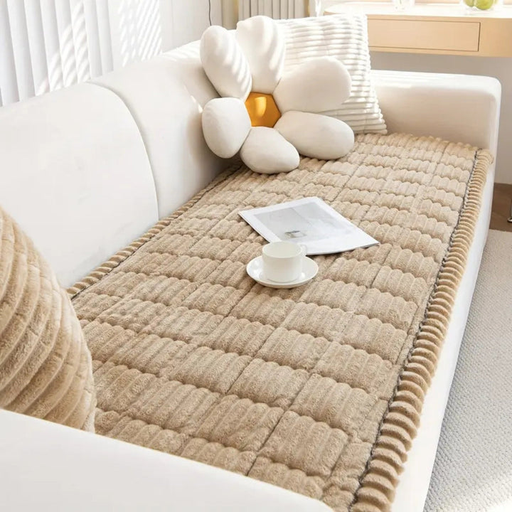 Housse de Canapé à Bords Plissés en Peluche