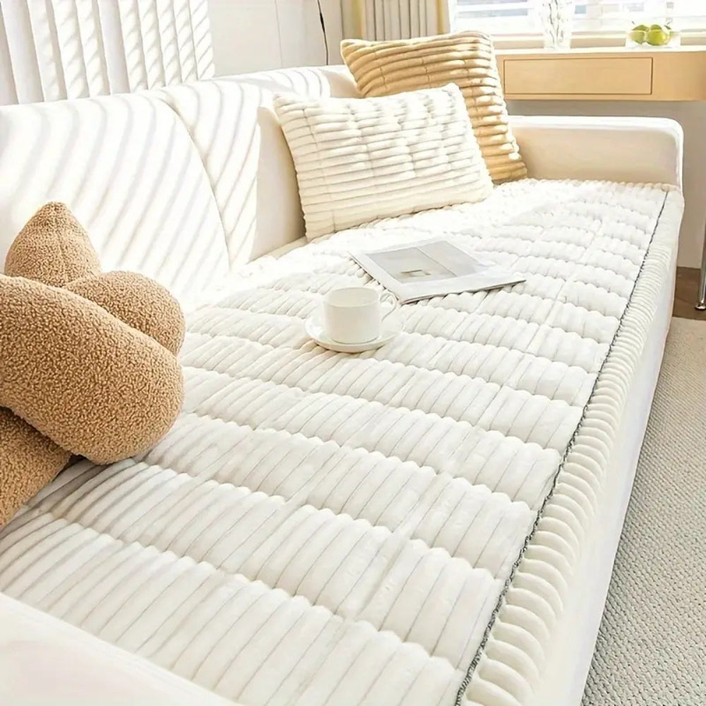 Housse de Canapé à Bords Plissés en Peluche