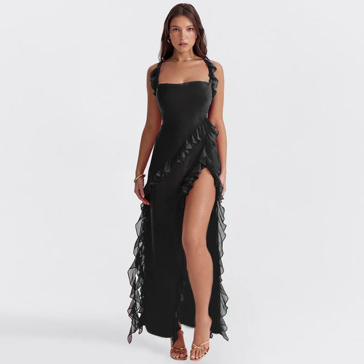 Women's Asymmetrical Ruffle Dress | Elegant Long