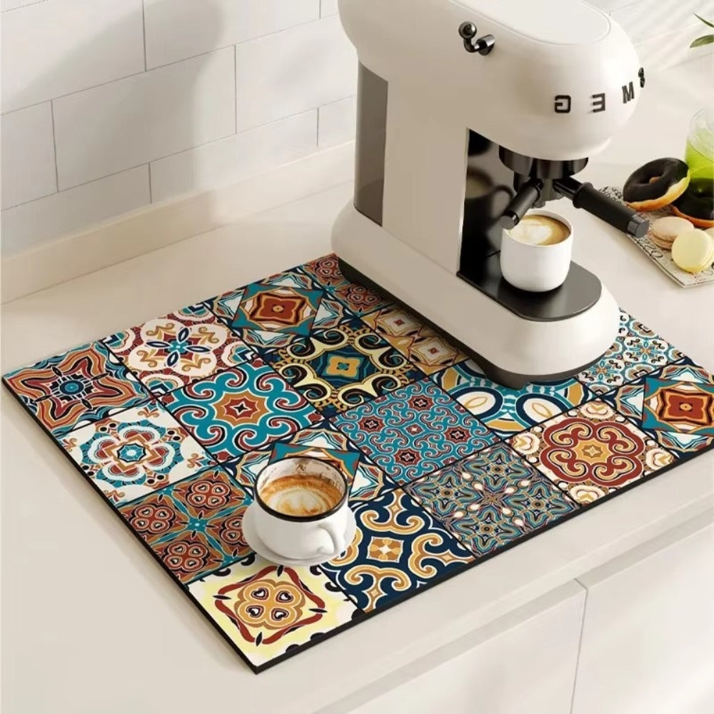 Tapis de Cuisine Absorbant Motif Carrelage Rétro