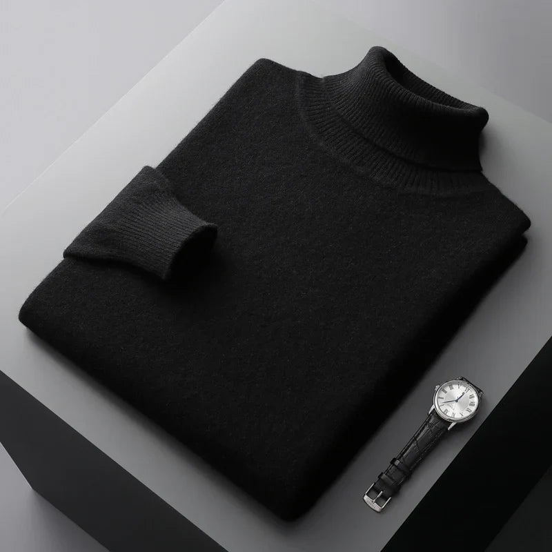 Pull col roulé en laine confortable, style classique