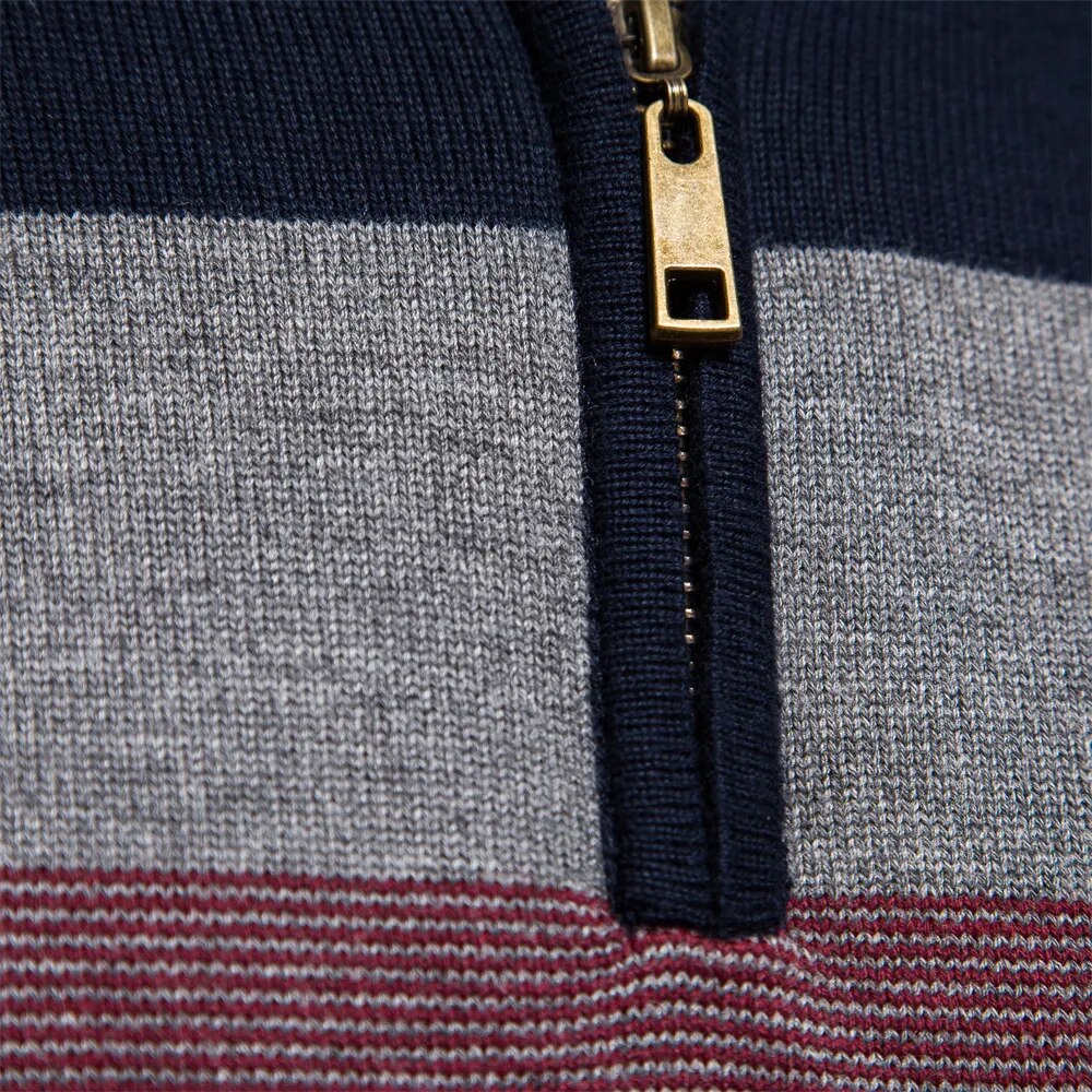 Pull Demi-Zip Rayé Pour Hommes | Coupe Ajustée