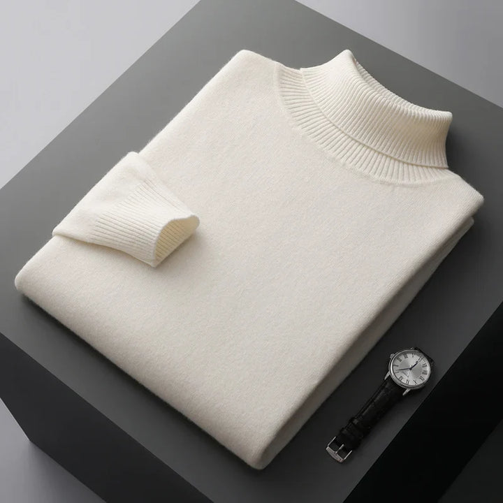 Pull col roulé en laine confortable, style classique