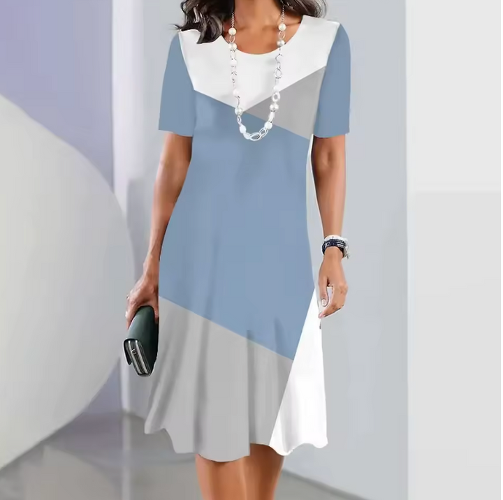 Robe Femme Plissée à Blocs de Couleurs | Midi