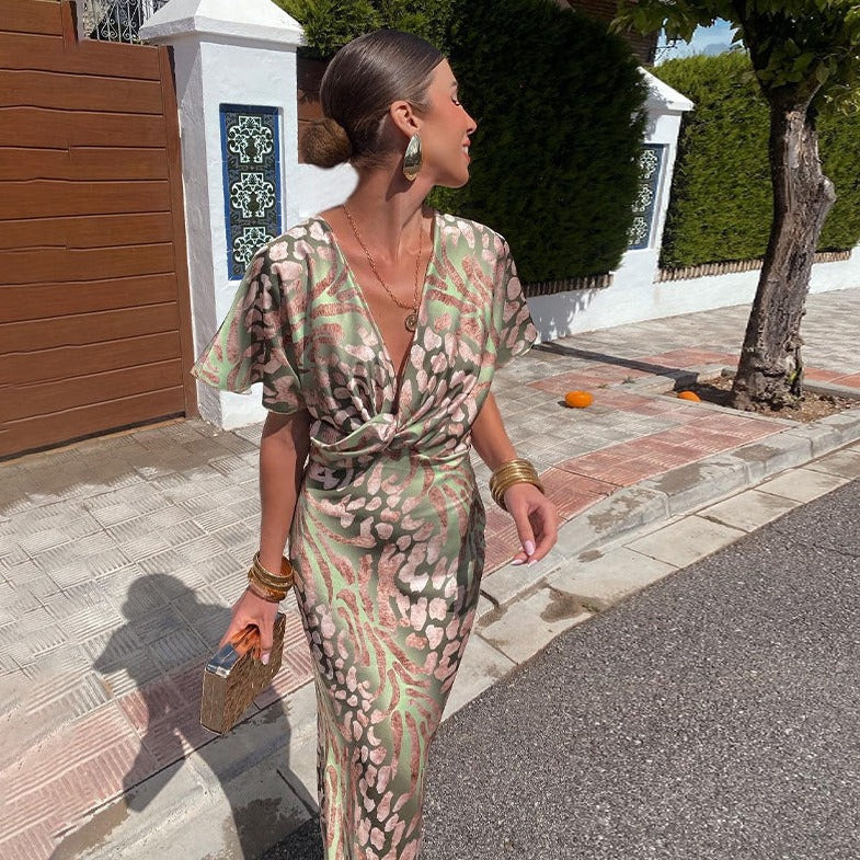 Rida - Robe Maxi Torsadée avec Col en V