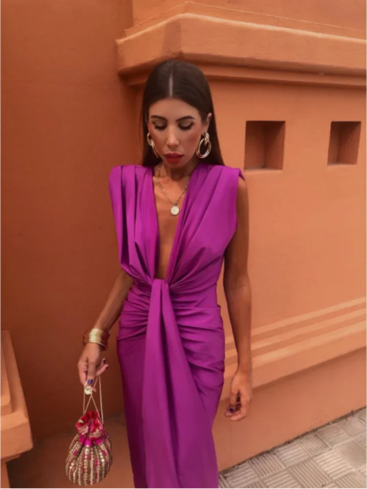 Sage | Deep V Neck Evening Dress