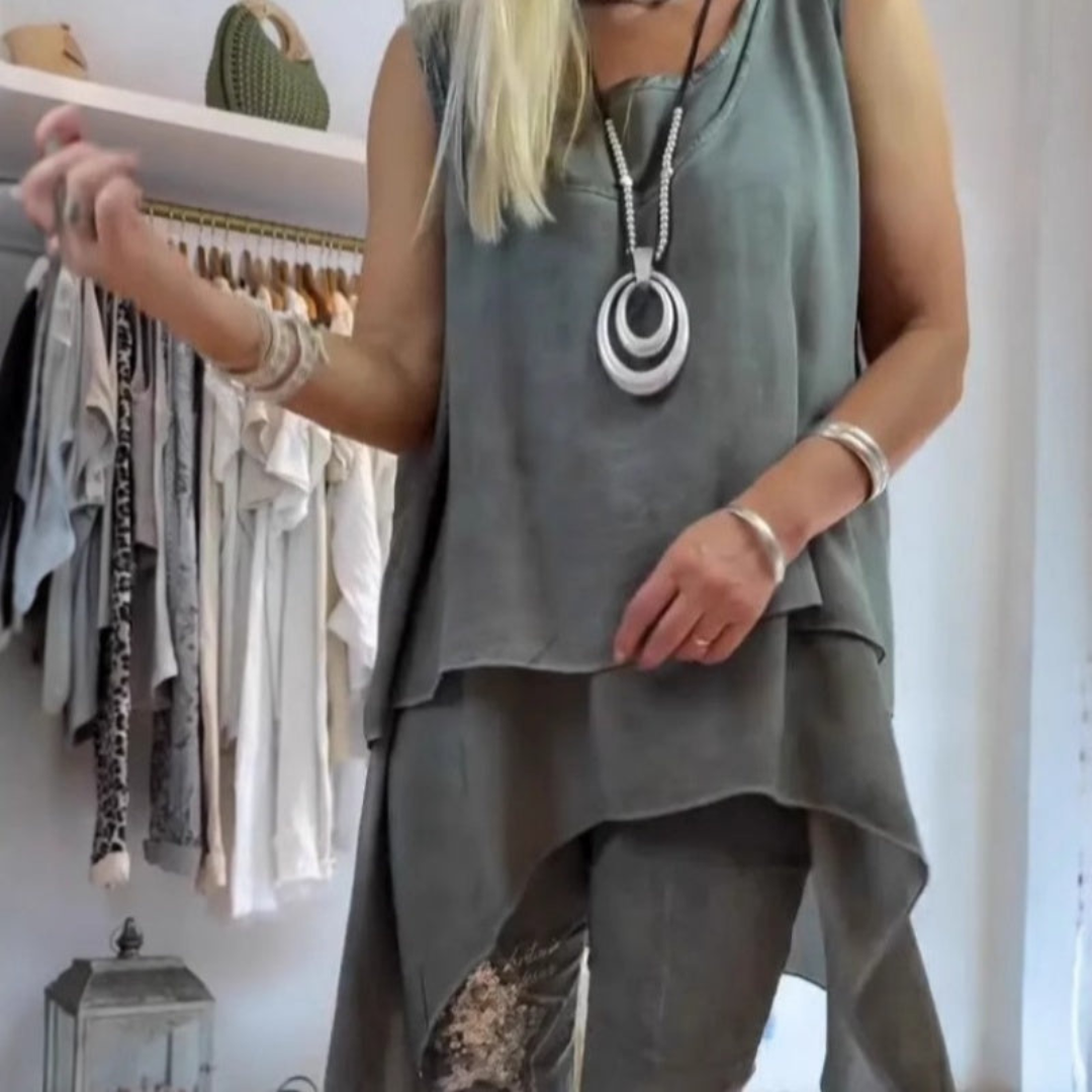 Ensemble Femme Deux Pièces Asymétrique | Imprimé & Sans Manches