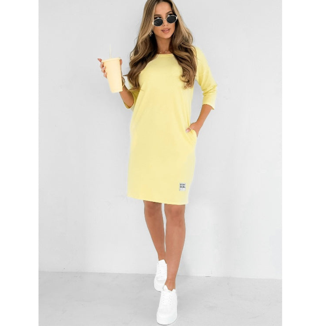 Robe Femme Décontractée en Coton | Manches 3/4 & Poches