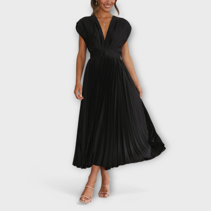 Women's V-Neck &amp; Umbrella Pleat Dress | Elegant &amp; Comfortable