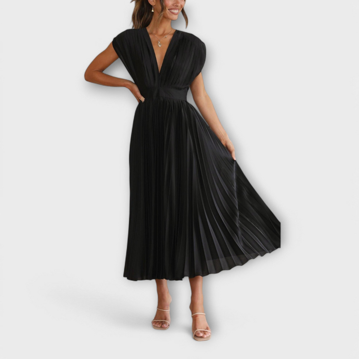 Women's V-Neck &amp; Umbrella Pleat Dress | Elegant &amp; Comfortable
