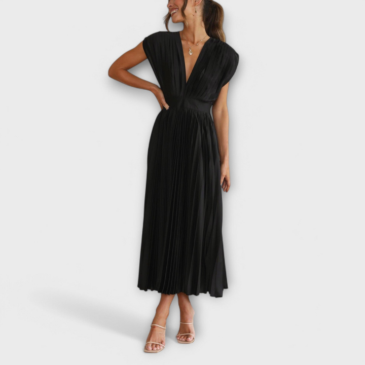 Women's V-Neck &amp; Umbrella Pleat Dress | Elegant &amp; Comfortable