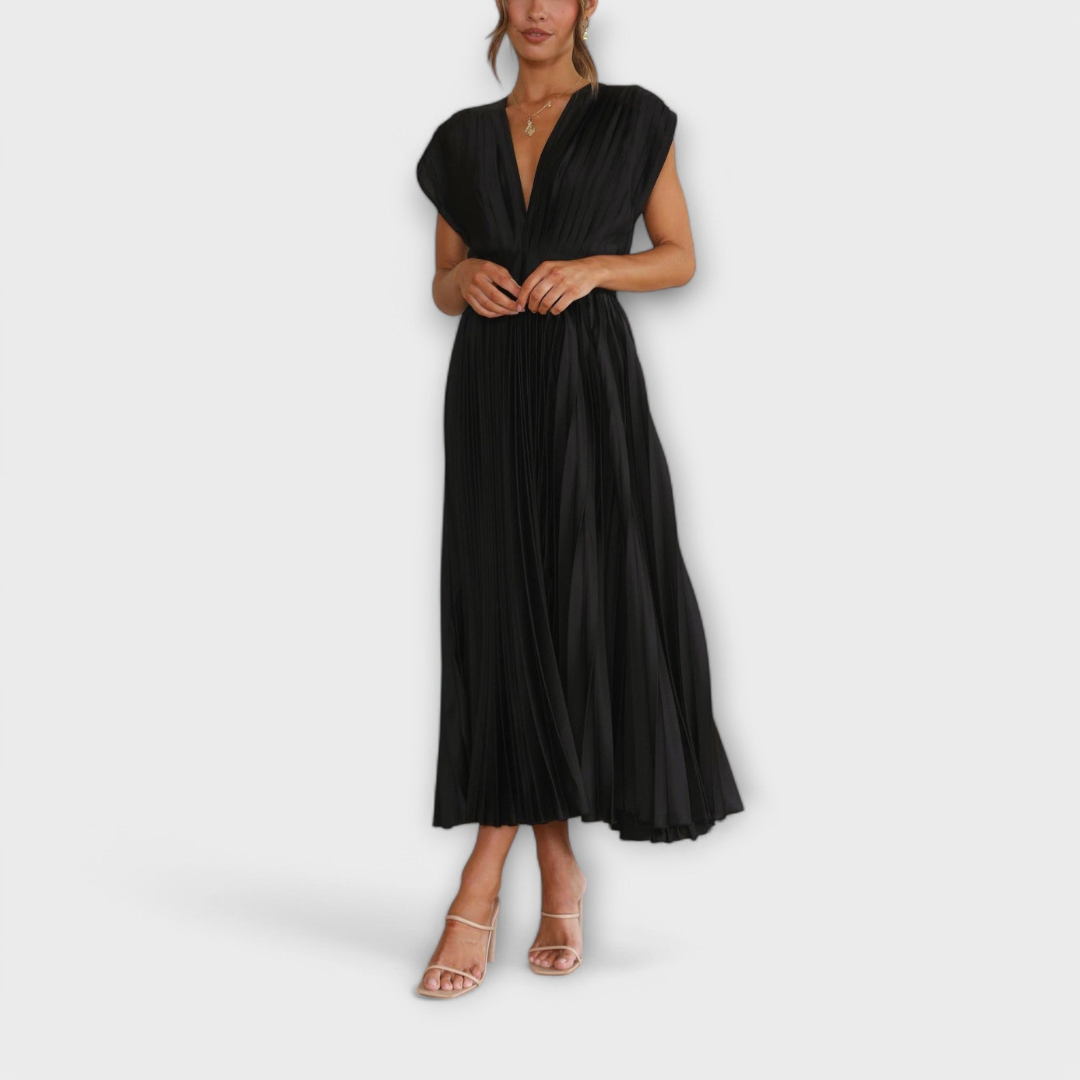 Women's V-Neck &amp; Umbrella Pleat Dress | Elegant &amp; Comfortable