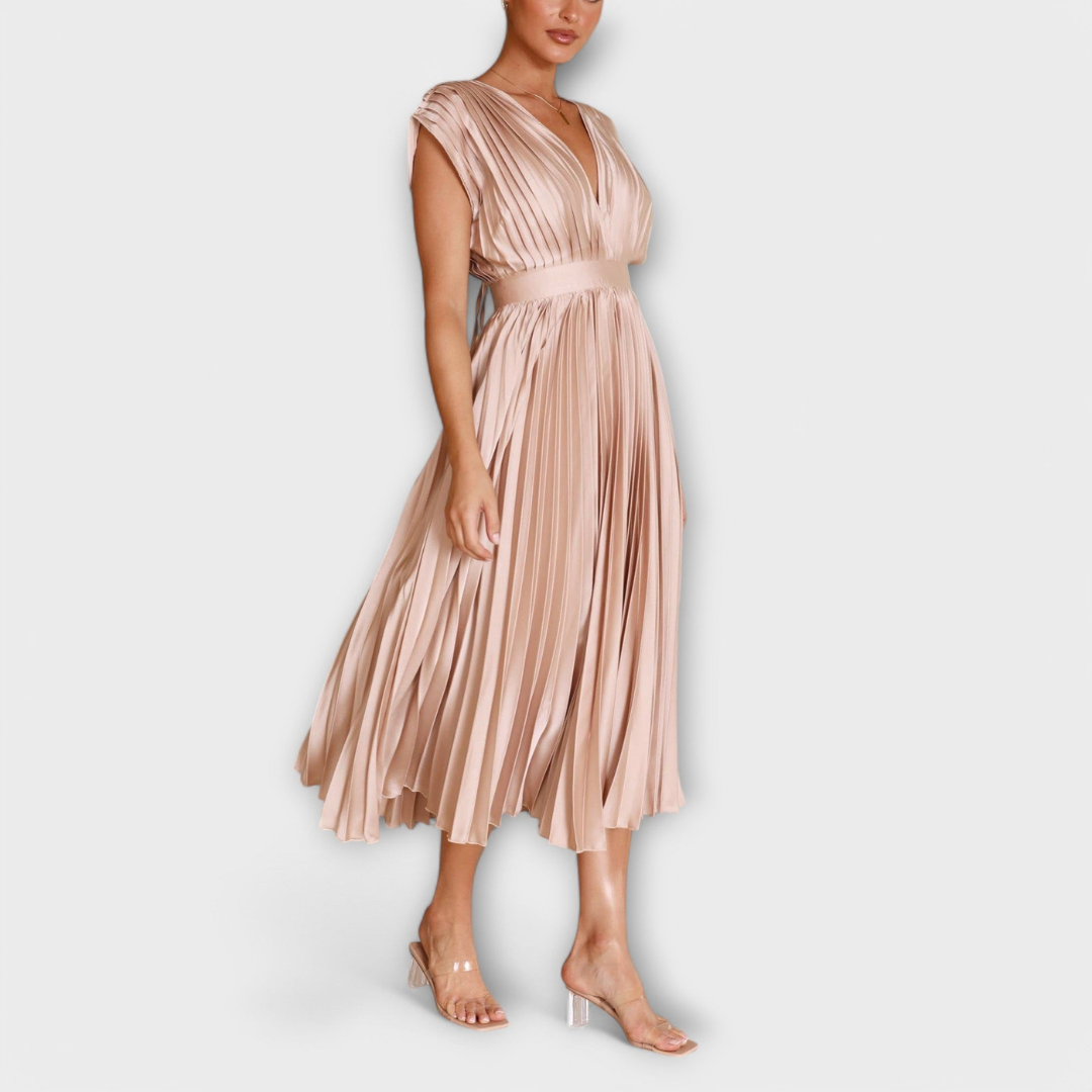 Women's V-Neck &amp; Umbrella Pleat Dress | Elegant &amp; Comfortable