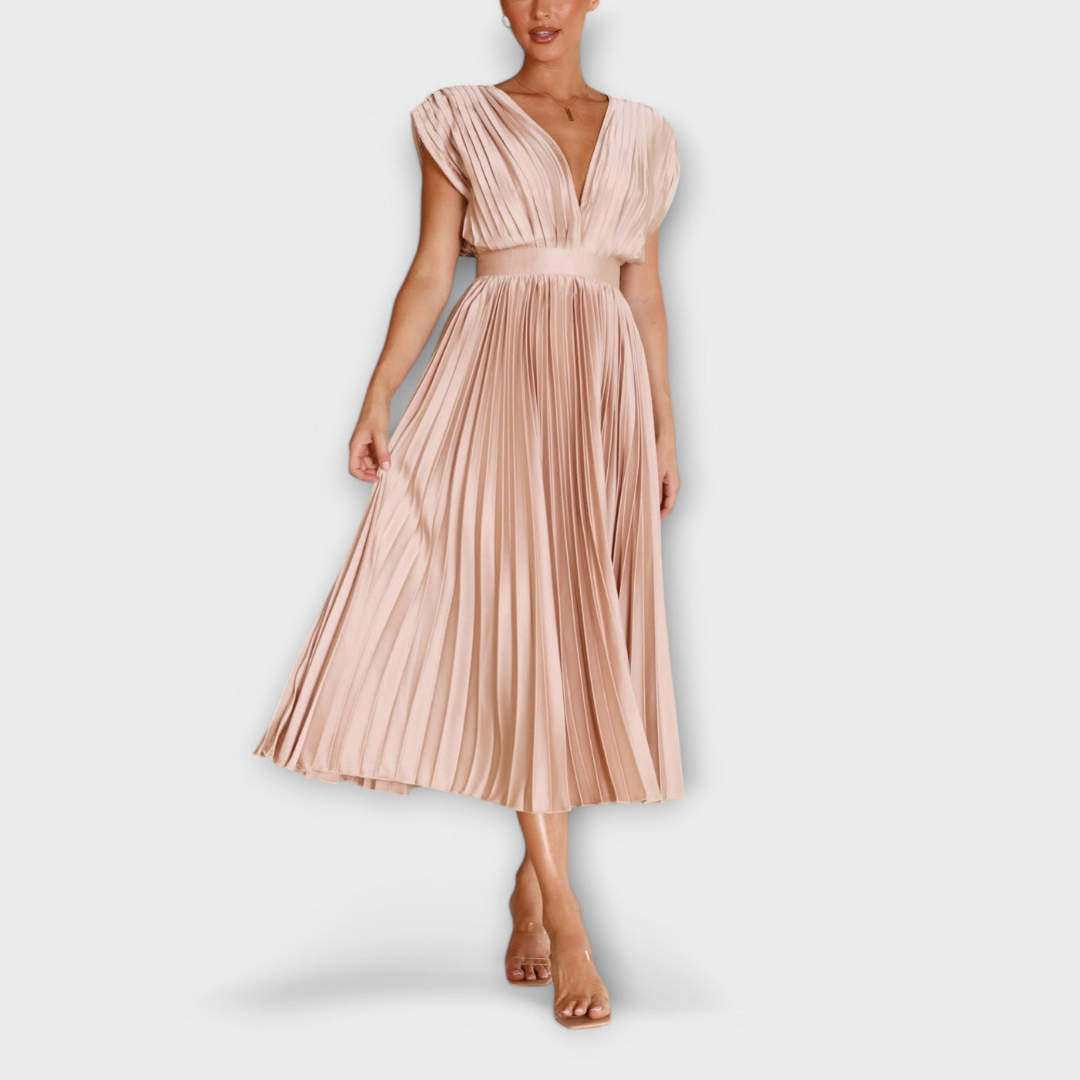 Women's V-Neck &amp; Umbrella Pleat Dress | Elegant &amp; Comfortable