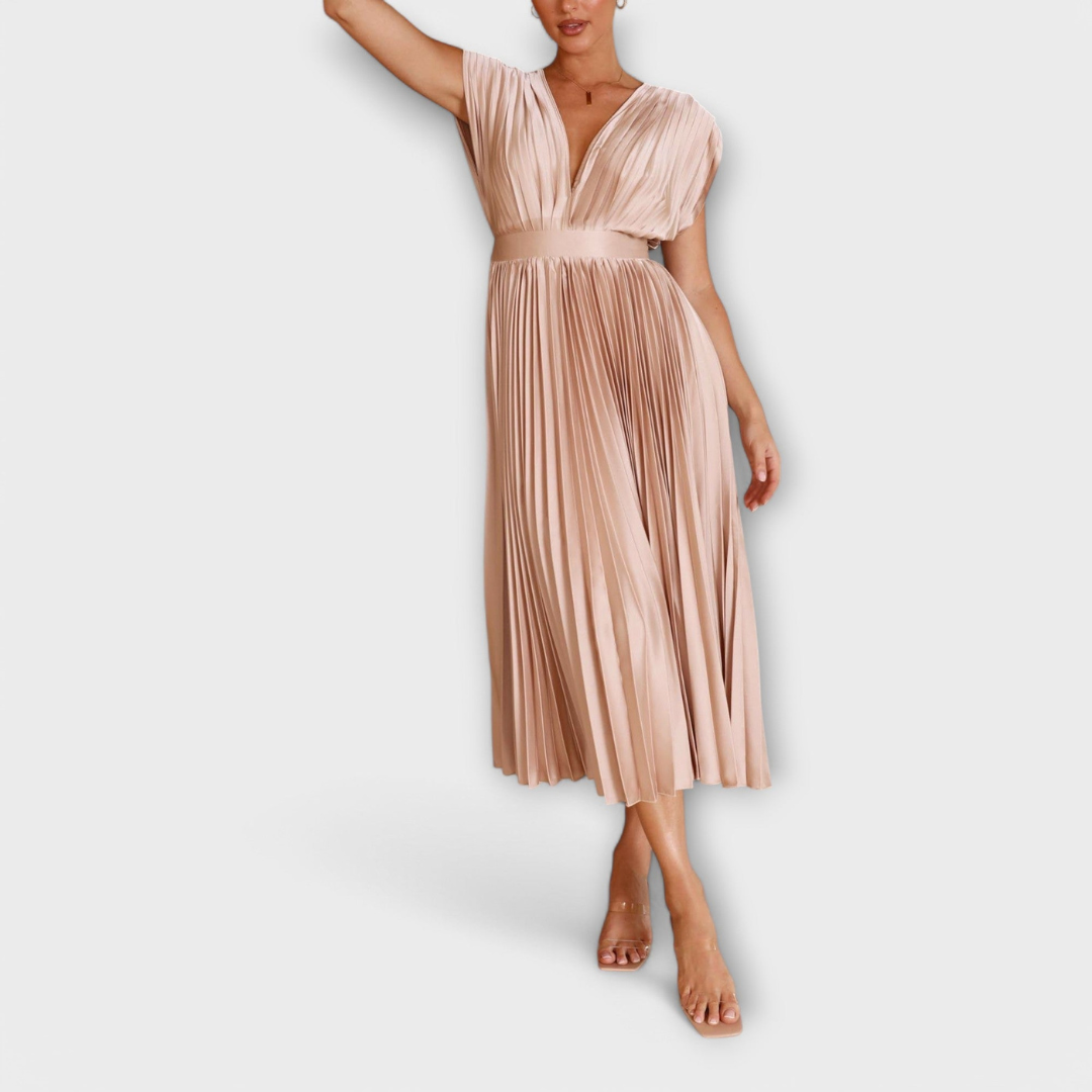 Women's V-Neck &amp; Umbrella Pleat Dress | Elegant &amp; Comfortable