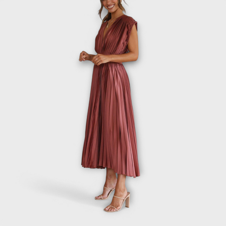Women's V-Neck &amp; Umbrella Pleat Dress | Elegant &amp; Comfortable