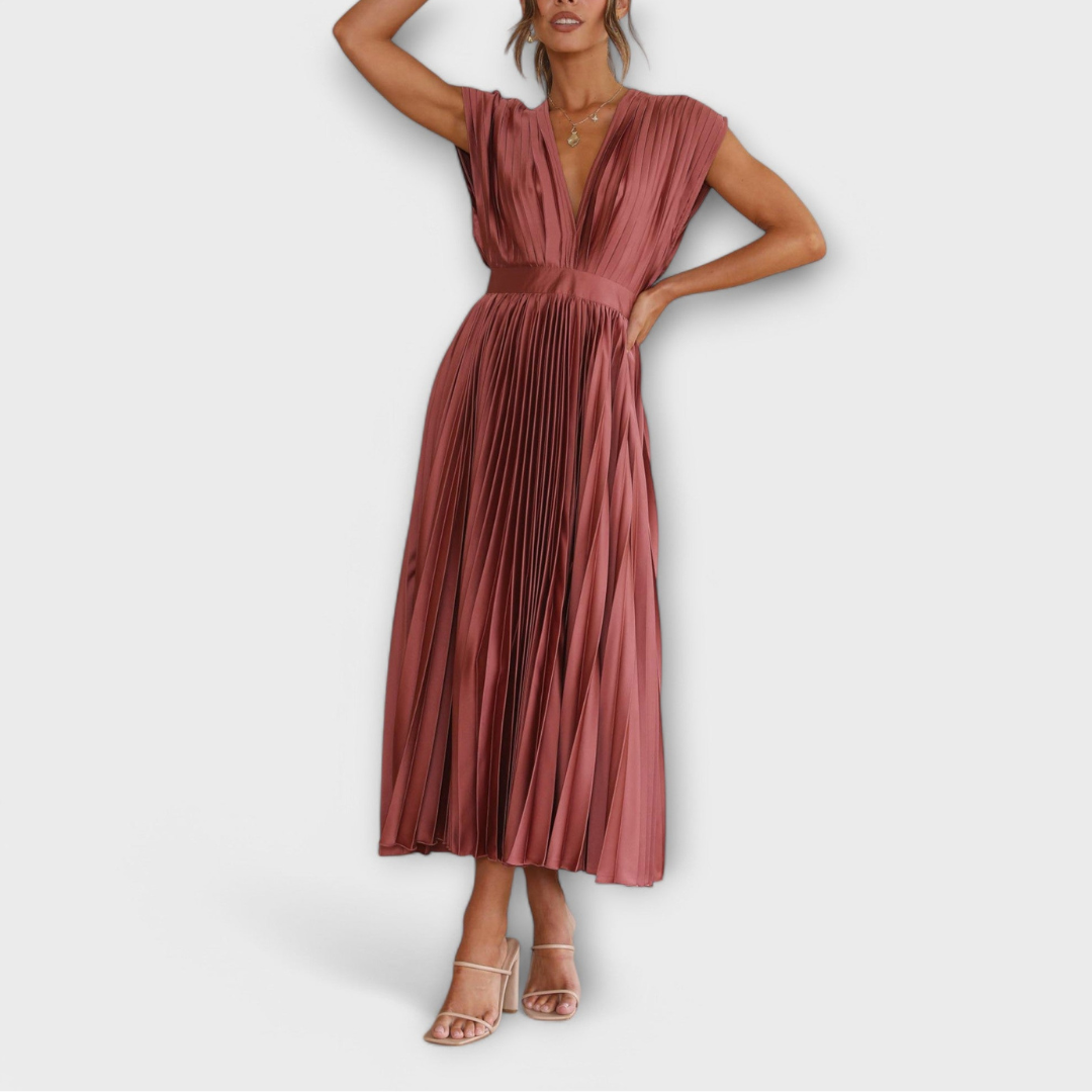 Women's V-Neck &amp; Umbrella Pleat Dress | Elegant &amp; Comfortable