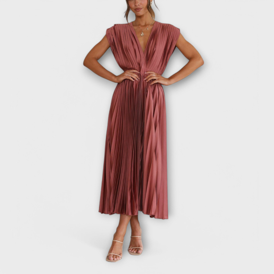 Women's V-Neck &amp; Umbrella Pleat Dress | Elegant &amp; Comfortable