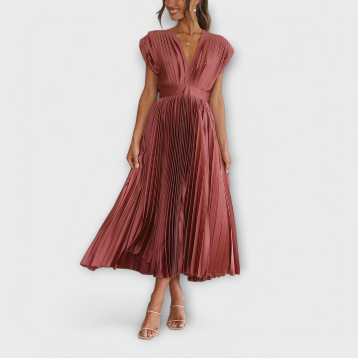 Women's V-Neck &amp; Umbrella Pleat Dress | Elegant &amp; Comfortable