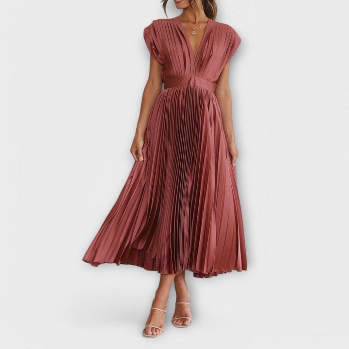 Women's V-Neck &amp; Umbrella Pleat Dress | Elegant &amp; Comfortable