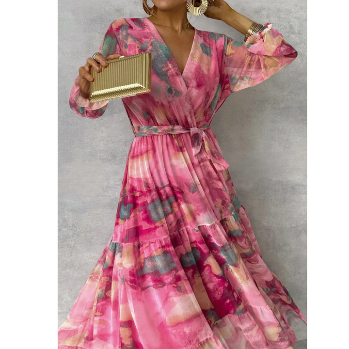 Isabella | Robe Portefeuille Femme à Manches Longues | Fleurie