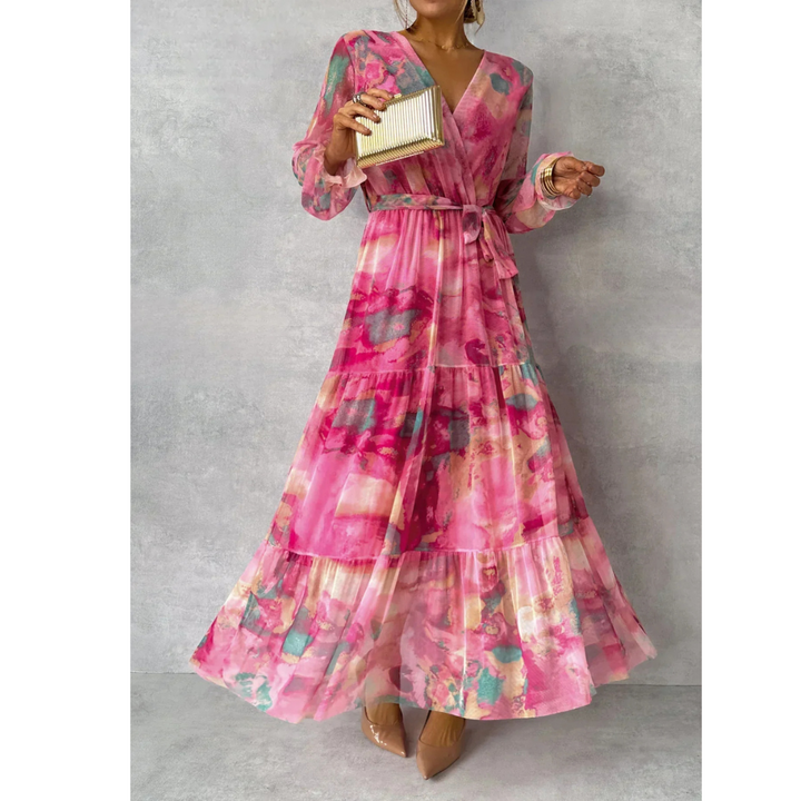 Isabella | Robe Portefeuille Femme à Manches Longues | Fleurie