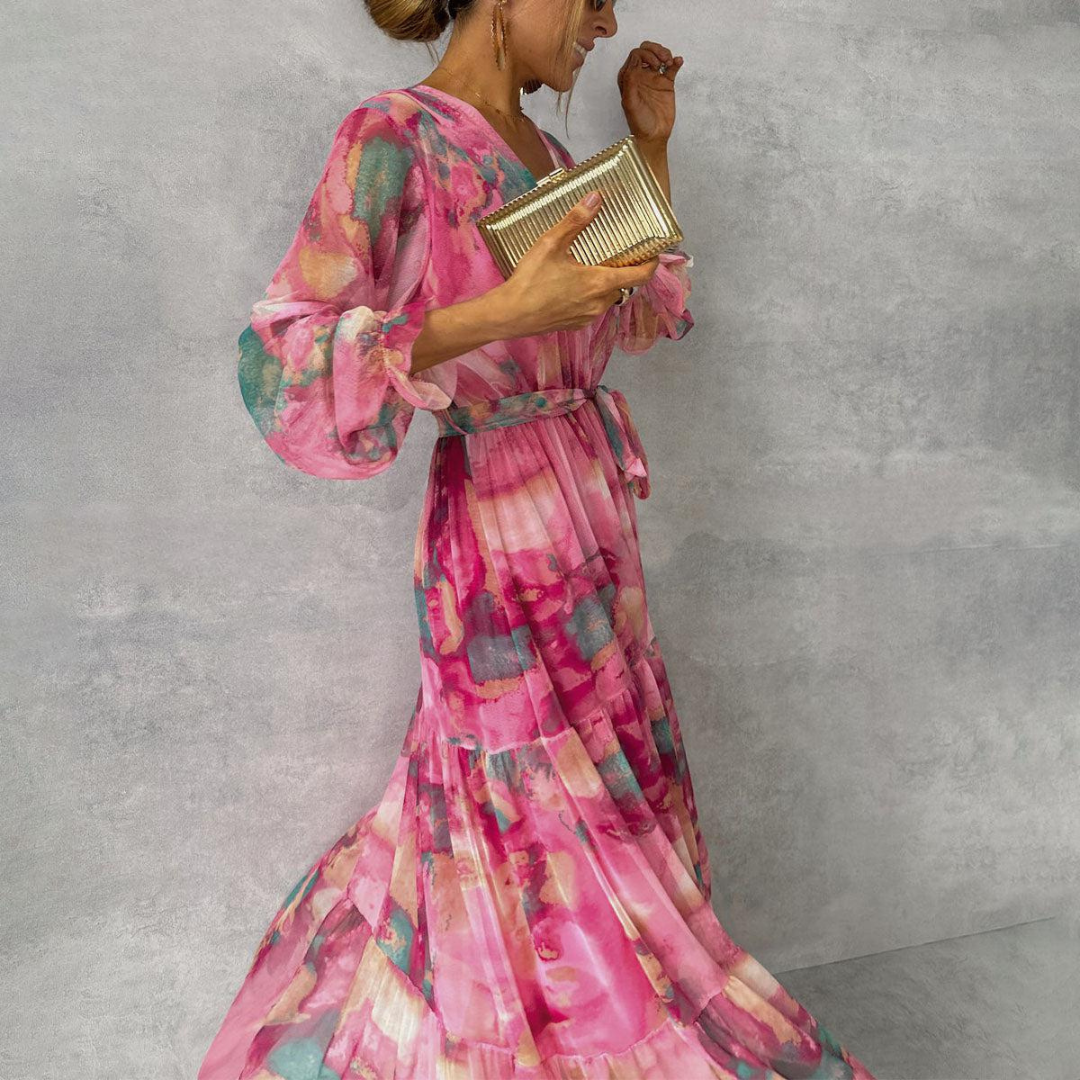 Isabella | Robe Portefeuille Femme à Manches Longues | Fleurie
