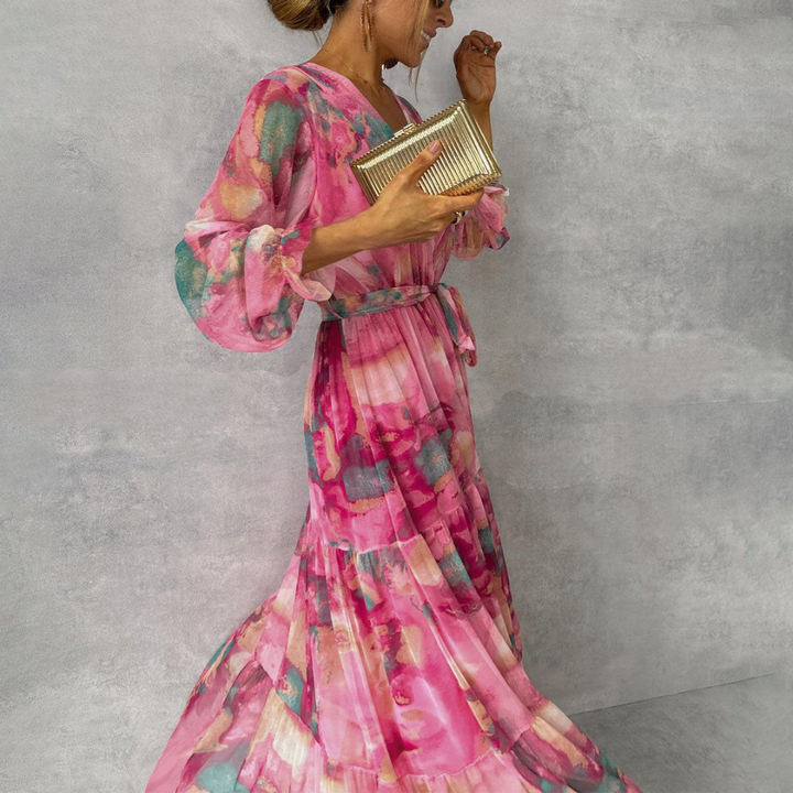 Isabella | Robe Portefeuille Femme à Manches Longues | Fleurie