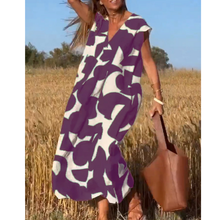 Robe Longue Femme Imprimée | Col en V & Coupe Évasée